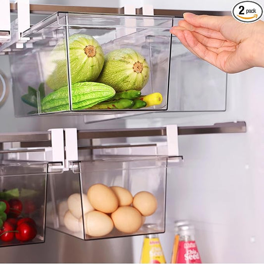 Yatmung 2 Pack Extra-Large Deli Drawer Organizer for Refrigerator Pull Out - Fridge Drawer Organizer and Storage Containers - Meat, Cheese, Produce, Sliding - Fridge Organization Bin