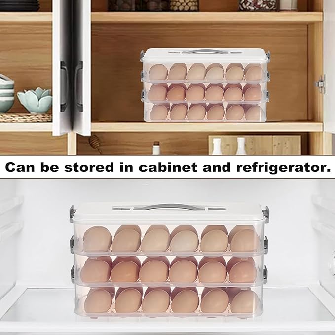 BSTKEY Deviled Egg Containers with Lid, 3 Layer Deviled Egg Platter Carrier Trays for 36 Eggs, Fridge Stackable Portable Egg Holder with Handle for Home Kitchen Party Easter Picnic