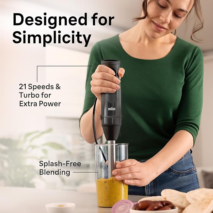 Braun MQ50001M Vario Hand Blender – 21-Speed Handheld Immersion Blender with PowerBell VPlus, TurboBoost & EasyClick Systems, Stainless Steel Blades, SplashControl, 500W, Hand Blenders for Smoothies