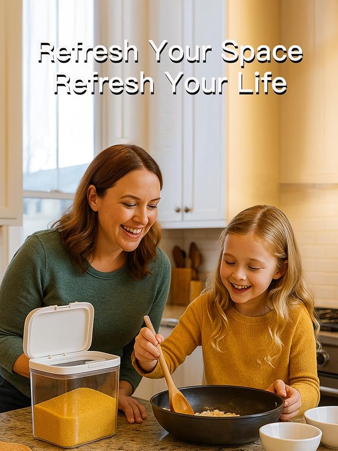 LivLab Mker Rice Dispenser 20Lbs - Flour Brown Sugar Container With One-Press Lid | Bpa-Free Clear Pet Airtight Food Container With Scoop| Stackable Cereal Storage Keeper 9.4x9.4x11.4in 11L /11.6Qt