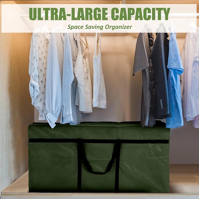 4 Pcs 96 Gallon Extra Large Moving Bags Heavy Duty Storage Bag with Strong Zipper Handle Foldable XXL Jumbo Storage Tote Packing Moving Box for College Dorm Travel Cloth Duffle (Green)
