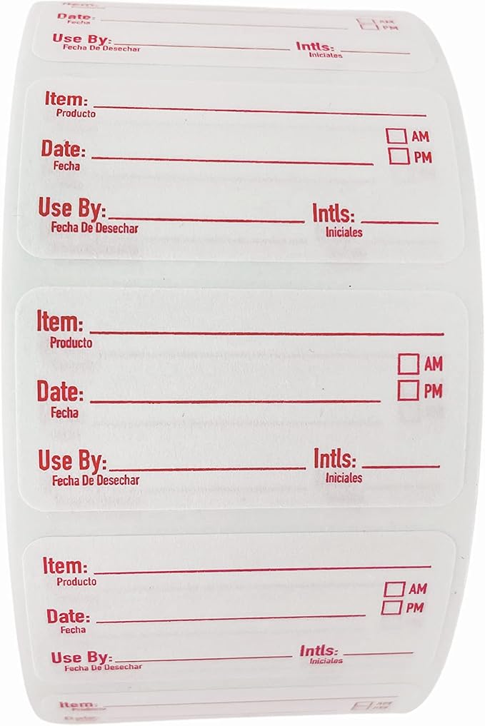 2x1 Dissolvable Food Labels, 250 Label Stickers, Bottle Labels for Storage Bins, Sticker Labels for Food containers, (250, Red)