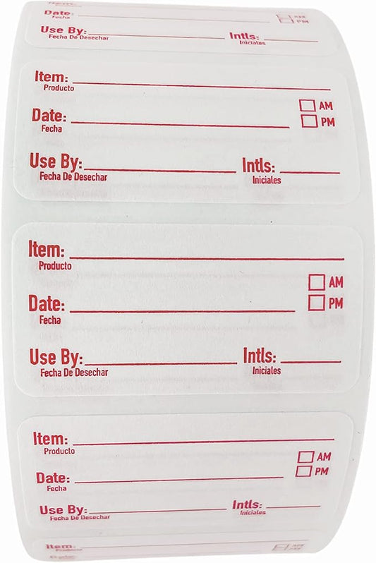 2x1 Dissolvable Food Labels, 250 Label Stickers, Bottle Labels for Storage Bins, Sticker Labels for Food containers, (250, Red)