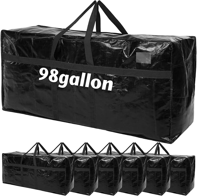 Windyun 6 Pack 98 Gallon Extra Large Moving Bags XXL Heavy Duty Storage Bag with Strong Zipper Handle Jumbo Big Tote Box Foldable for College Dorm Travel Clothes Duffle Blanket Pillow(Black)