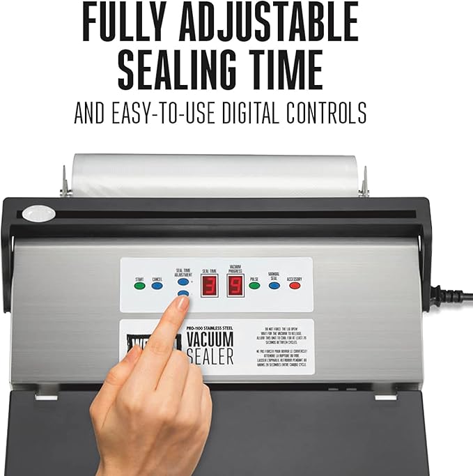 Weston Brands Vacuum Sealer Machine for Food Preservation & Sous Vide, Extra-Wide 5mm Bar for Sealing Bags up to 11" Wide, 460 Watts, Pro 1100, Stainless Steel (65-0650-W)