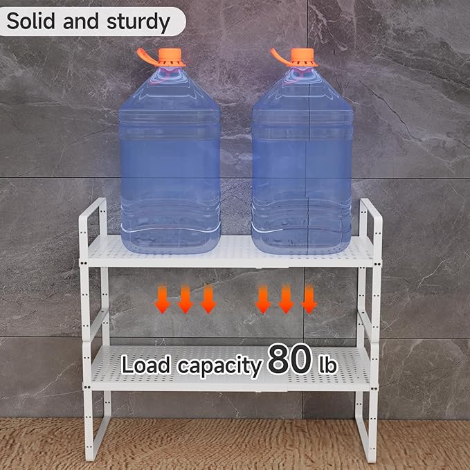 DPZM 16.5-27’’L Expandable Stackable Cabinet Shelves, Adjustable Spice Rack Cabinet Shelf Organizer for Kitchen, Countertop, Pantry and Cupboard, White