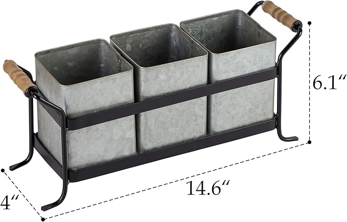 HOME PALETTE Silverware Caddy for Party Kitchen Flatware Holder for Countertop Farmhouse Galvanized Cutlery Organizer with 3 Compartments for Utensils, Spoons, Knives, Forks, Cups