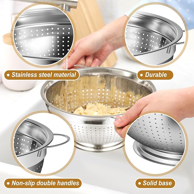 Maxdot 2 Pack 16 Quart Heavy Duty Stainless Steel Colander with Footed Base and Handles Pasta Spaghetti Berry Fruit Vegetable Kitchen Food Strainer Basket