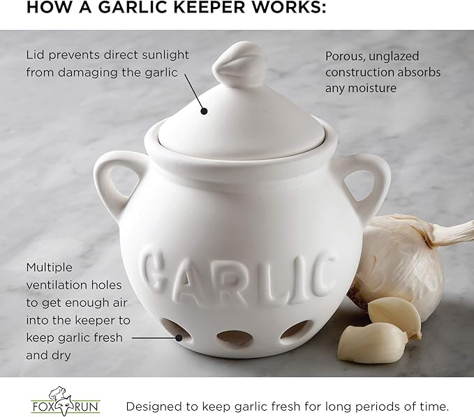 Fox Run Garlic Keeper, Terra Cotta, Red, 4.25 x 5.25 x 5.25 inches