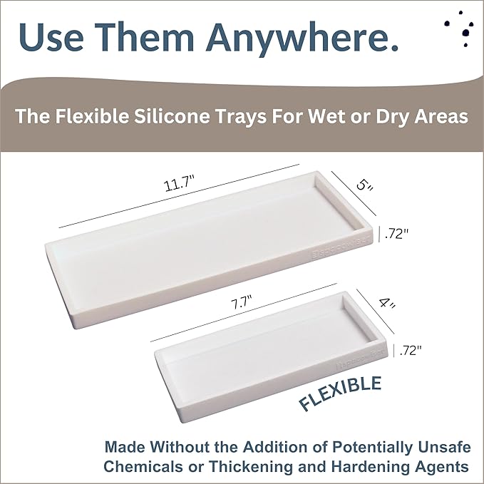 Spacewiser Countertop and Vanity Tray - 2 PC (11” and 7”) Shatterproof Silicone Kitchen and Bathroom Trays for Counter, Kitchen Soap Dispenser Tray, Vanity Trays for Bathroom, Perfume Key Tray