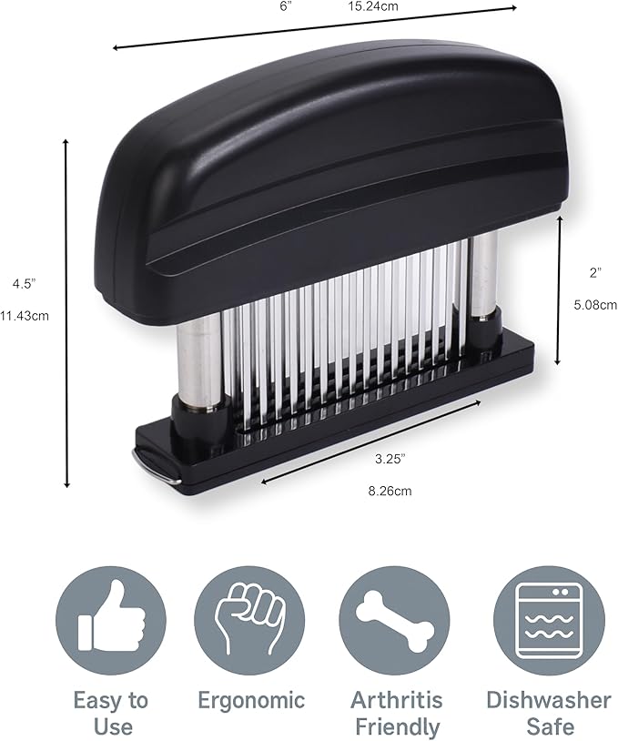 Venmark Meat Tenderizer Tool - 48 Stainless Steel Needle Blades for Tenderizing Chicken, Steak, Pork, Beef – Handheld Meat Tenderizer Stapler to Enhance Texture & Taste – Complete with Cleaning Brush