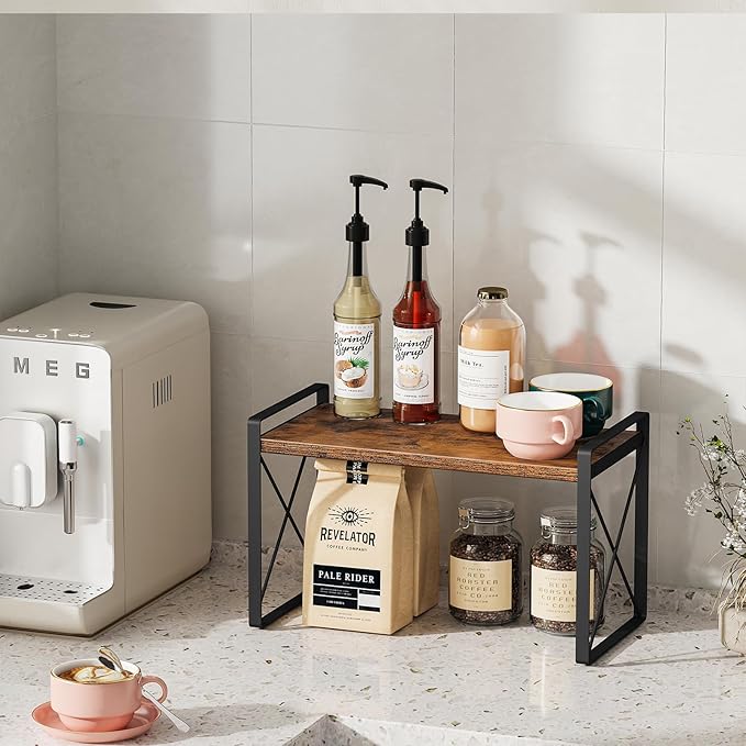 Giikin Countertop Shelf Organizer, Cupboard Stand Spice Rack, Retro Style Cabinet Shelf for Pantry, Kitchen, Bathroom, Reading Room, Bedroom to Save Space (7.8" D x 15.7" W x 9.4" H, Rustic Brown)