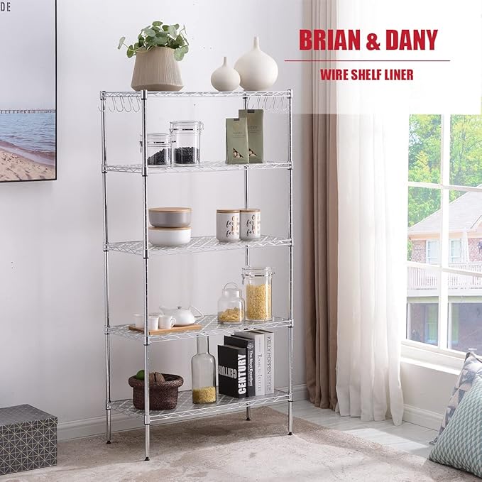 BRIAN & DANY Wire Shelf Liner 14" X 36", Heavy Duty Shelf Liners for Wire Shelving, Waterproof Protector Mats, Set of 5, Quatrefoil Grey