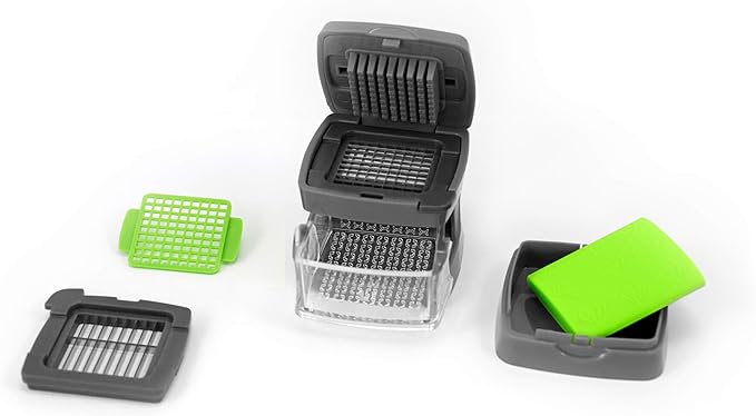 Kitchen Innovations Garlic-A-Peel Garlic Press, Crusher, Cutter, Mincer, and Storage Container - Includes Silicone Garlic Peeler - Easy to Clean - Stainless Steel Blades – (Grey), standard