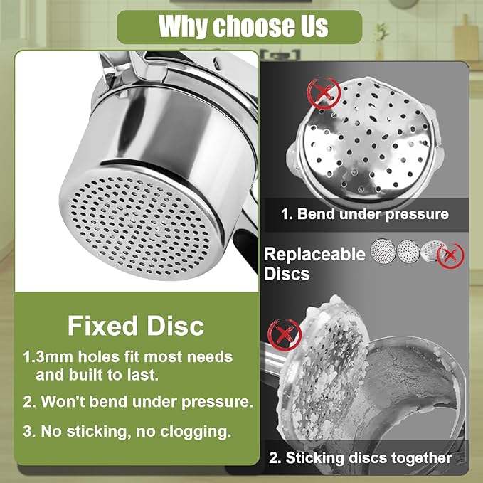WildArtisan Large 15 oz Ricer for Mashed Potatoes, Stainless Steel Fixed Disc Potato Ricer for Mashed Potatoes, Easy to Clean and Dishwasher Safe, Suitable for Pumpkin, Sweet Potato, Baby Food