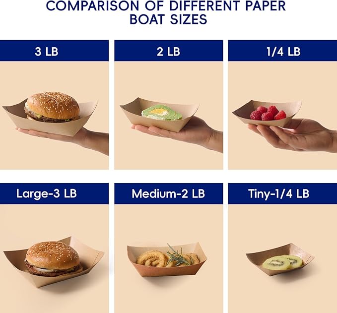 JOLLY CHEF 2lb Paper Food Trays, 100 Pack Disposable Paper Boat, Serving Boats, Food Holder Trays for Snacks French Fries Nachos Hot Dog Tacos BBQ Party