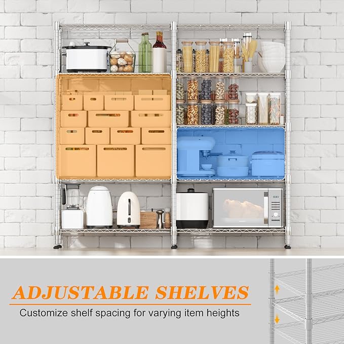 Homdox 5 Tier Storage Shelves, Heavy Duty Wire Shelving Unit, Adjustable Metal Shelves for Storage, Garage Rack Pantry Shelves Kitchen Shelving, 14"x60"x72", Silver Gray