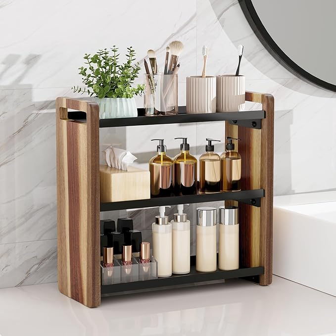 UJQSUN Bathroom Counter Organizer,Bathroom Counter Shelf,Bathroom Organizers,Under Sink Organizer,Cologne Organizer For Men,Cologne Cabinet,Spice Rack Organizer for Cabinet,Gifts(Brown 3 Tier)
