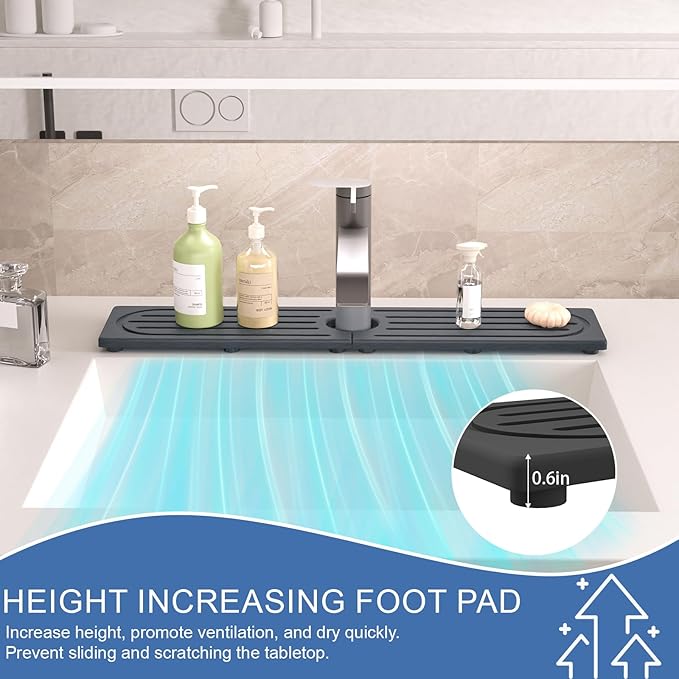 Kitchen Faucet Mat, Diatomite Sink Faucet Mat Splash Guard for Kitchen, Water Absorbing Stone Tray for Sink, Quick Drying Faucet Mat for Kitchen Sink, Absorbent Stone Drying Tray for Bathroom Counter