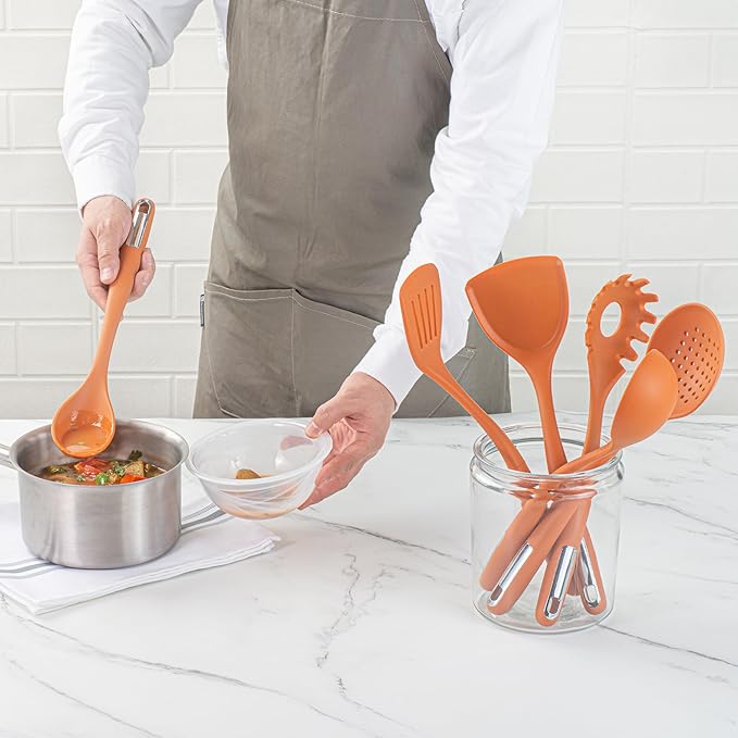 Met Lux Kitchen Utensil Sets, 10 Silicone Utensil Sets - 6 Pieces Per Set, High-Heat Tolerance, Orange Silicone Kitchen Utensils, For No-Stick Cookware - Restaurantware