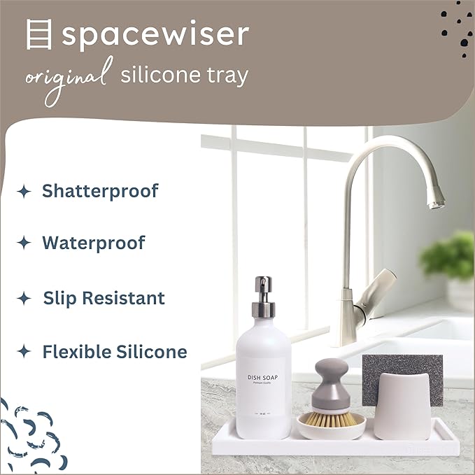 Spacewiser Countertop and Vanity Tray - 2 PC Large 11.7" Silicone Bathroom Trays, Counter Organizer, Dish Soap Sponge Holder Kitchen Sink Tray Organizer, Sink Caddy Toothbrush Key Kitchen Soap Trays