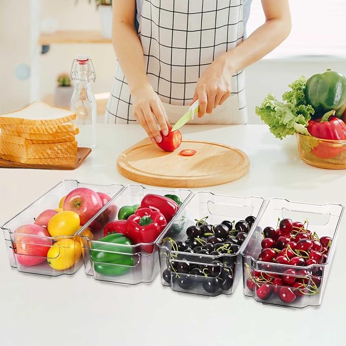 Fridge Organizer Bins Set of 8, Refrigerator Organizing Bins with Two Sizes, Home Kitchen Pantry Organizers and Storage Containers, Stackable Clear Plastic Storage Bin