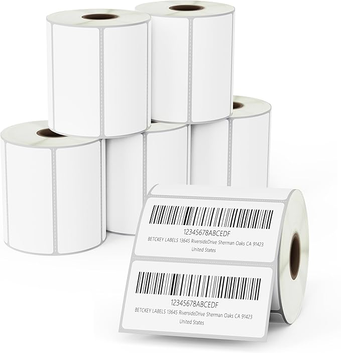 BETCKEY - 3" x 1.5" (76 mm x 38 mm) Barcode Shipping & Address Removable Film Label - Durable Waterproof - Compatible with Zebra & Rollo Label Printer [6 Rolls, 5700 Labels]