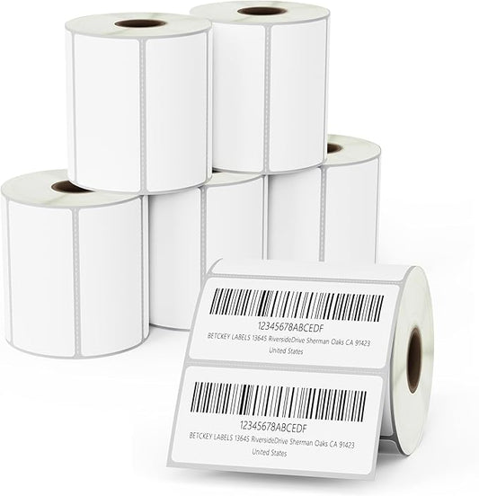 BETCKEY - 3" x 1.5" (76 mm x 38 mm) Barcode Shipping & Address Removable Film Label - Durable Waterproof - Compatible with Zebra & Rollo Label Printer [6 Rolls, 5700 Labels]