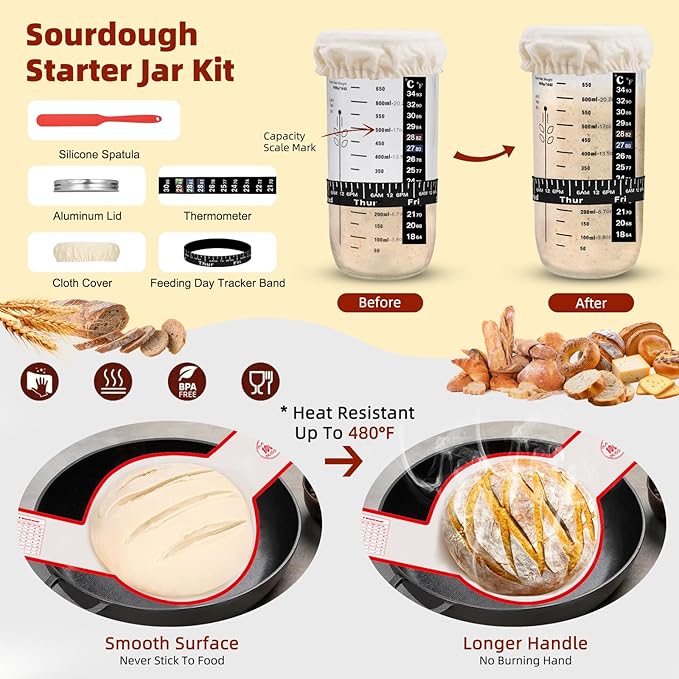 Terronix Bread proofing baskets for sourdough 19-Piece Set ，9" Round & 10" Oval Sourdough basket，Sour dough tools，Including bread pull ring, dough mixer,Complete Sour dough starter kit