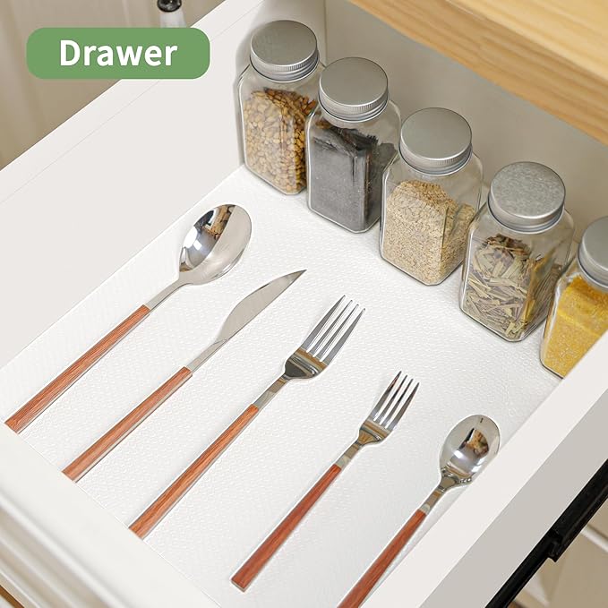 Shelf Liners 11 inch x 20 ft Kitchen Cabinets Liner Non-Stick Drawer Liners Drawer Mats EVA Protector Shelving Cupboard Lining (White, 11 inch x 20 ft)