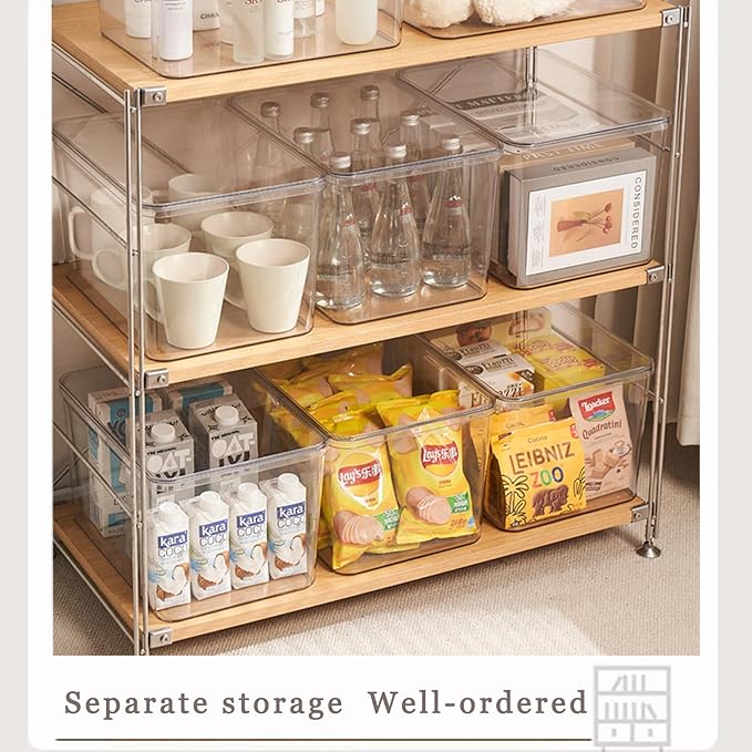 GUMEIGODA Clear plastic storage bins with LIDS-4packs,storage containers for snacks, cosmetics, books, dog food, Storage Organizer for Nursery，Kitchen, Living room,Bedroom, Bathroom, Office