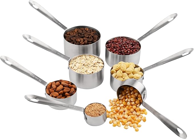 Nstezrne 17-Piece Stainless Steel Measuring Cups and Spoons Set, Silver, 7 Cups & 9 Spoons + Leveler
