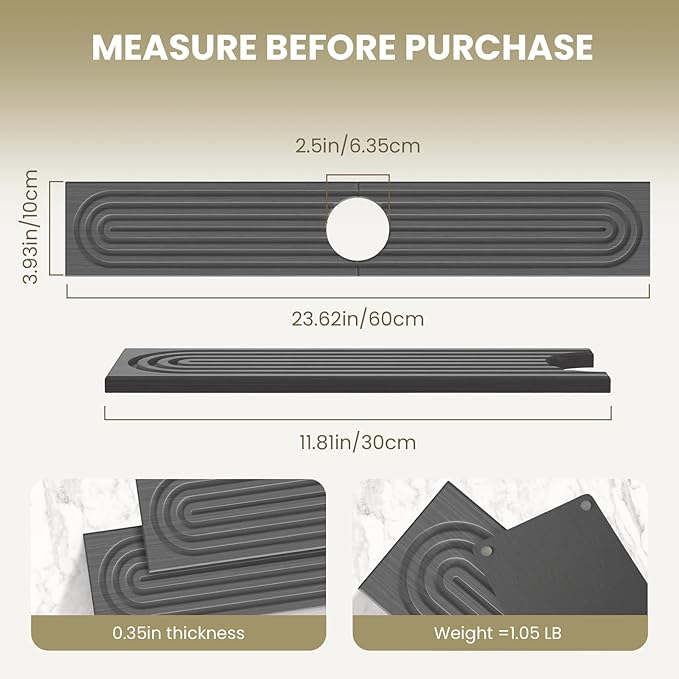 Faucet Mat for Kitchen Sink,Diatomite Fast Drying Stone Sink Tray,Faucet Splash Guard for Bathroom Counter [23.6"x4"],Super Absorbent, Prevents Moisture Buildup