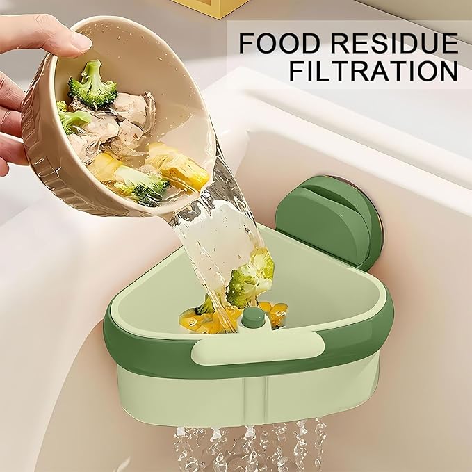 LLQ 2PACK Sink Strainer Basket,2025 New Upgraded Suction Cup Press Sink Drainer Basket,Automatic Dumping Sink Strainer Basket,Faucet Sponge Storage Rack (Yellow + Green-2pcs)