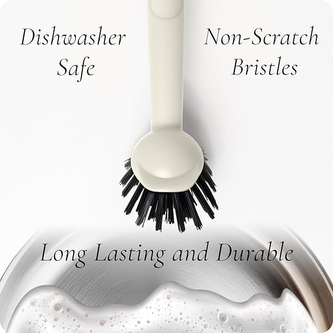 Earth & Mango Magnetic Dish Brush – Dish Scrubber with Built-in Scraper – Snaps to Sink, Dries Fast, Declutters Your Counter (Warm Sand Beige)