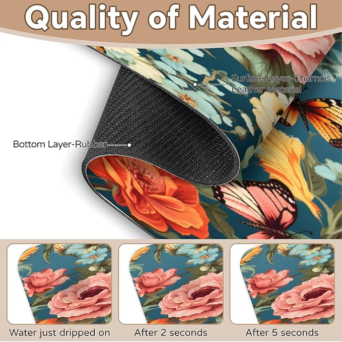 Vivid Flora Butterfly Blend Kitchen Faucet Mat Splash Guard, 15.4”x5.7” Absorbent Quick Drying Sink Mat for Countertop Protection, Draining Mat Sink Protectors For Kitchen Bathroom, 1 Pack