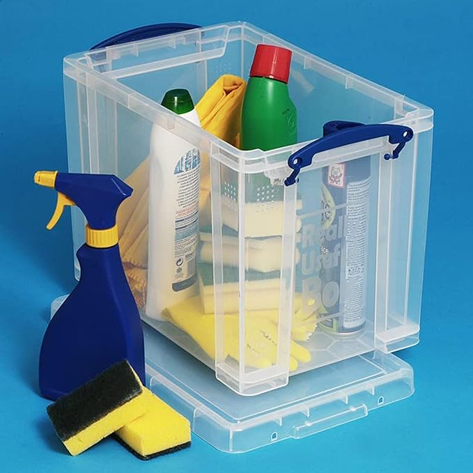 Really Useful Box 19 Liter Plastic Stackable Storage Container w/Snap Lid & Built-In Clip Lock Handles for Home & Office Organization, Clear (2 Pack)