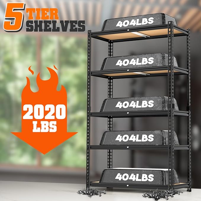 LEVELEVE 5-Tier Storage Shelving Unit, 2020 lbs Capacity, Heavy Duty Adjustable Metal Utility Shelf, 48" L x 18" W x 73" H for Garage, Kitchen, Pantry, Basement, Bathroom, Laundry, 4 Pack