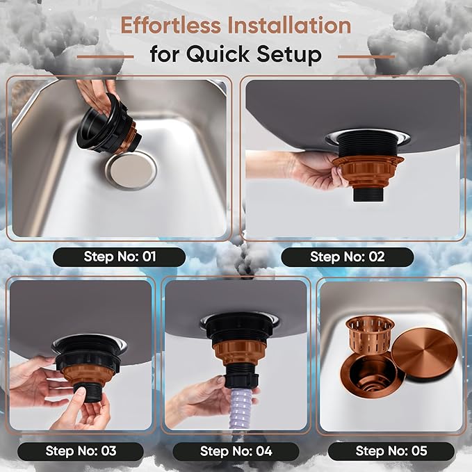 Strictly Sinks Sink Drain Strainer with Removable Basket - 3-1/2 Inch Stainless Steel Round Kitchen Sink Drain Assembly Kit with Deep Strainer Basket & Flat Cover Lid (Copper)