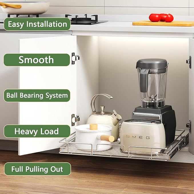 MODCART Pull Out Cabinet Organizer 27" W x 21½" D, Heavy Duty Cabinet Pull Out Shelves, Slide Out Drawers Organization for Kitchen Cabinets Bathroom