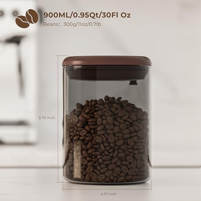 Amber Glass Coffee Canister 11OZ with Pop Lid - Airtight Jar with UV Protection to Lock in Freshness - Storage for Coffee Beans, Tea, Espresso, Sugar & Dry Food, Kitchen Countertop Container