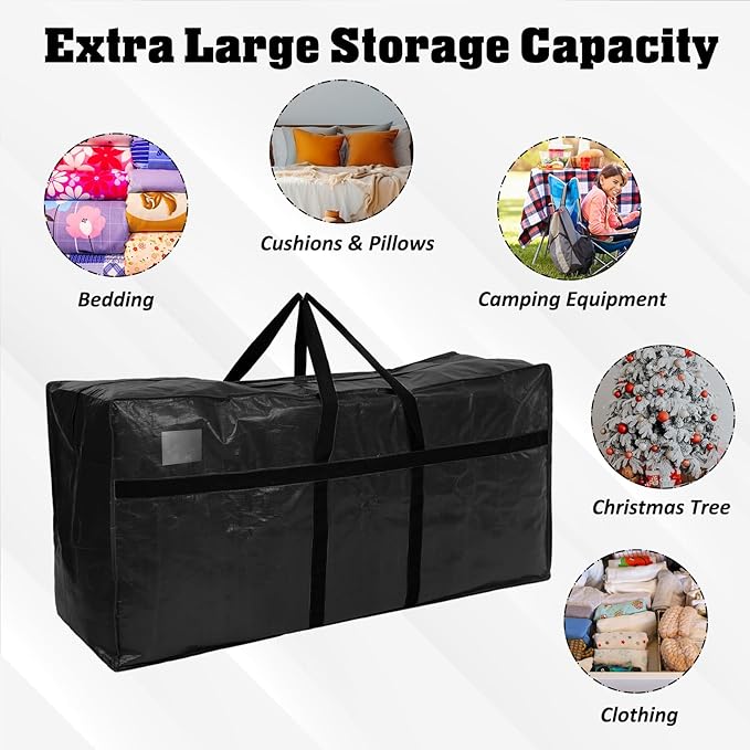 6 Pcs 96 Gallon Extra Large Moving Bags Heavy Duty Storage Bag with Strong Zipper Handle Foldable XXL Jumbo Storage Tote Packing Moving Box for College Dorm Travel Cloth Duffle (Black)