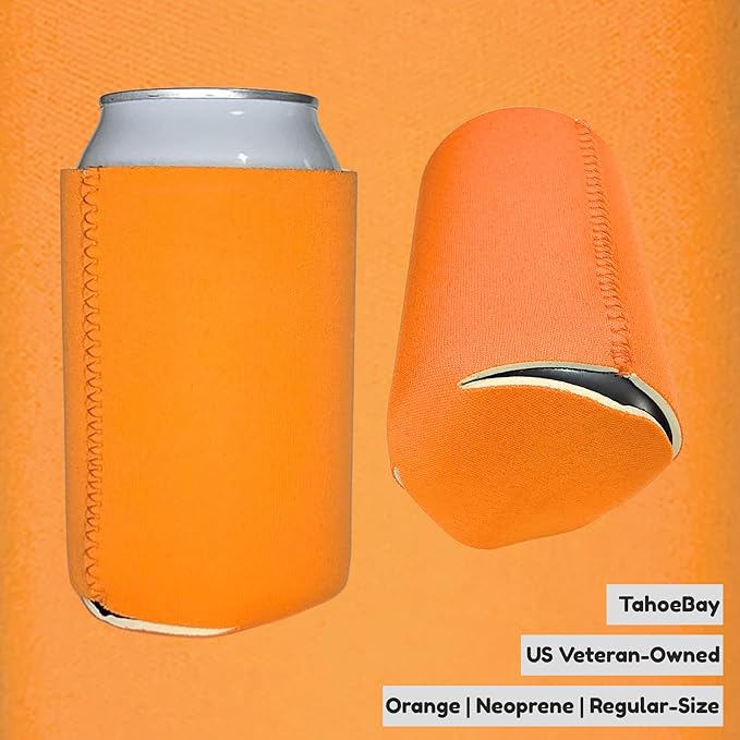 TahoeBay Neoprene Can Cooler Sleeves (50-Pack) Bulk Blank Sublimation Blanks for Vinyl Regular Size Plain Beer Coolers for Soda Cans & Bottles Black, White, Solid Color Set (Orange)