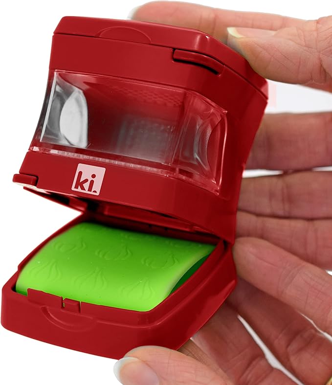 Kitchen Innovations Garlic-A-Peel Garlic Press, Crusher, Cutter, Mincer, and Storage Container - Includes Silicone Garlic Peeler - Easy to Clean - Stainless Steel Blades – (Red), standard