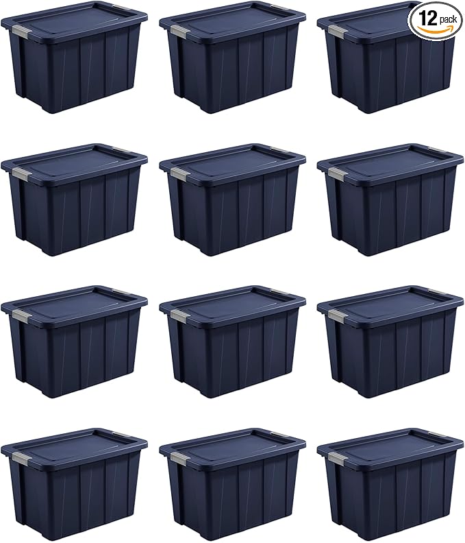 Sterilite 12-Pack Storage Bins with Lids, Heavy Duty Totes, Tuff1, 30 Gallon, Dark Indigo