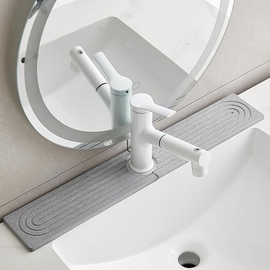 Stone Faucet Mat for Kitchen Sink Bathroom Counter, 23.6 Inch Light Grey Diatomite Water-Absorbing Drying Stone Mat, Sink Stone Tray Protector,Prevent Moisture Sink Splash Guard