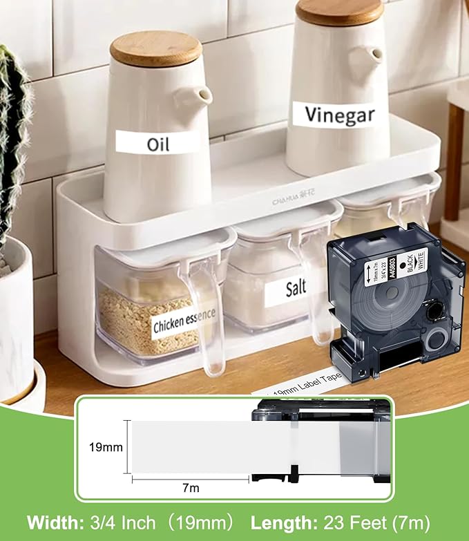 Freshworld Compatible with Dymo D1 Label Tape 19mm 45803 45803s S0720830 Label Maker Refills d1, Black on White, 3/4 in x 23 Ft(7m), for LabelManager 360D 420P 450D 500TS 450 Duo Printer, 6 Pack