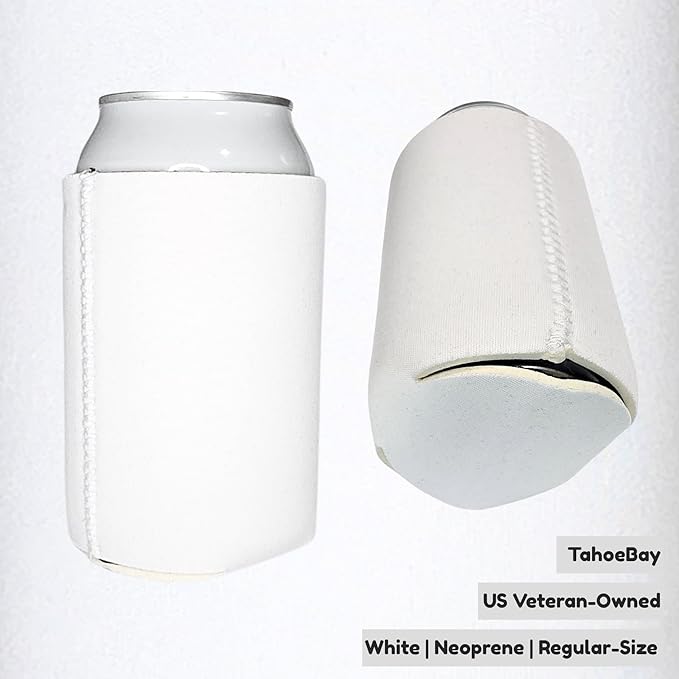 TahoeBay Neoprene Can Cooler Sleeves (50-Pack) Bulk Blank Sublimation Blanks for Vinyl Regular Size Plain Beer Coolers for Soda Cans & Bottles Black, White, Solid Color Set (White)