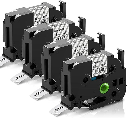 Replacement for Brother TZe TZ Tape 18mm 0.7 Laminated Clear P Touch Label Tape TZe-141 TZe141 Label Maker Tape, Compatible with Brother PT-D400 PT-D600 PT-D410 PT-1880 PT-P710BT, 4-Pack