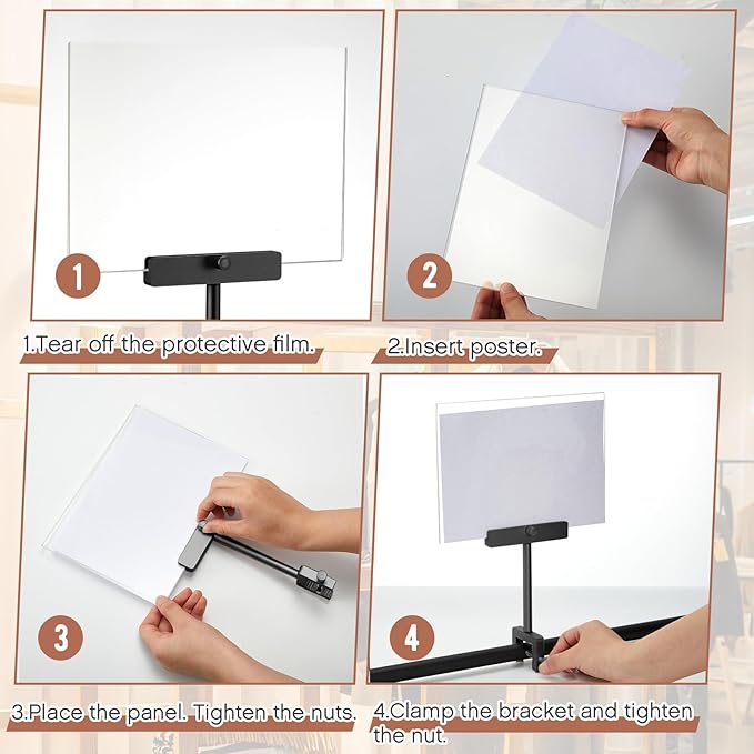 6 Set 5.5 x 7 Inch Aluminum Alloy Retail Sign Holder with Clamp Acrylic Frame Clothing Rack Clip on Sign Holder for Retail Stores Price Card Display (Black)